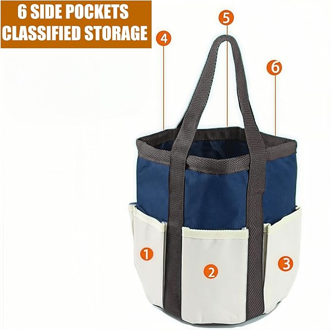BLIRITEL Garden Tool Organizer, Waterproof Garden Tool Tote Bag with 6 Side Pockets, Outdoor Gardening bucket Bag with Thickened Base and Comfortable Carry Handles (Navy Blue)