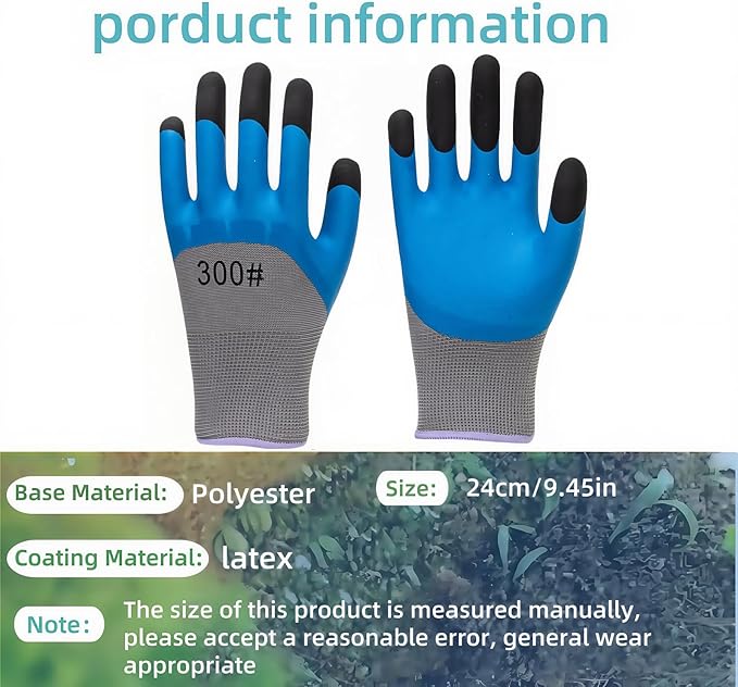 2/6 Pair Gardening Gloves ，Safety Work Gloves ，Rubber Protective Work Gloves with Gripper， Medium, Green and Blue