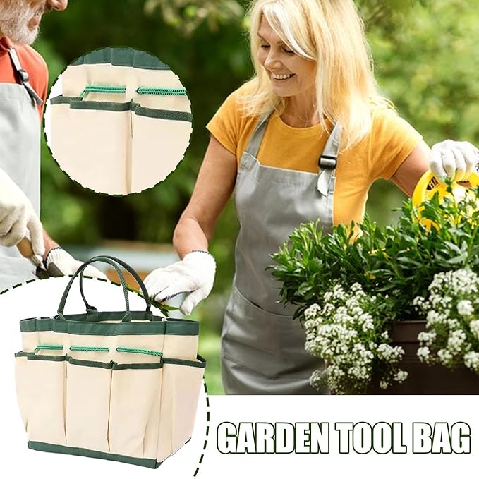 Gardening Tool Carrying Bag - Multi-Pocket Organizer, Heavy-Duty Waterproof Fabric, Handles, Lightweight Design Garden Equipment Holder | Outdoor Storage Tote Used for Camping Trips, Backyard