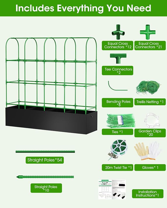 Cucumber Trellis with Grow Bags for Garden, Extra-Large U Frame Garden Trellis for Climbing Plants, Metal Plant Trellis with Garden Netting for Vegetables Flowers Fruits (U-5 Arches)
