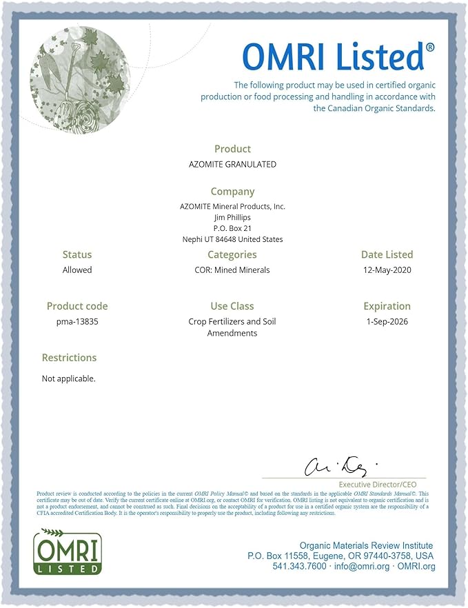 AZOMITE® 10lb Bag Natural Trace Mineral Fertilizer & Soil Amendment – OMRI Listed® for Organic Use – Mined in Utah