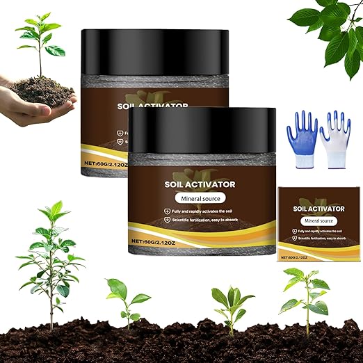 Soil Activated - Soil Activator for Plants, Organic Soils Activator & Plant Fertilizer for Raised Garden Beds, Potting Mix, and Seedling Compost Prevent Compaction, Promote Plant Rooting 60g (2)