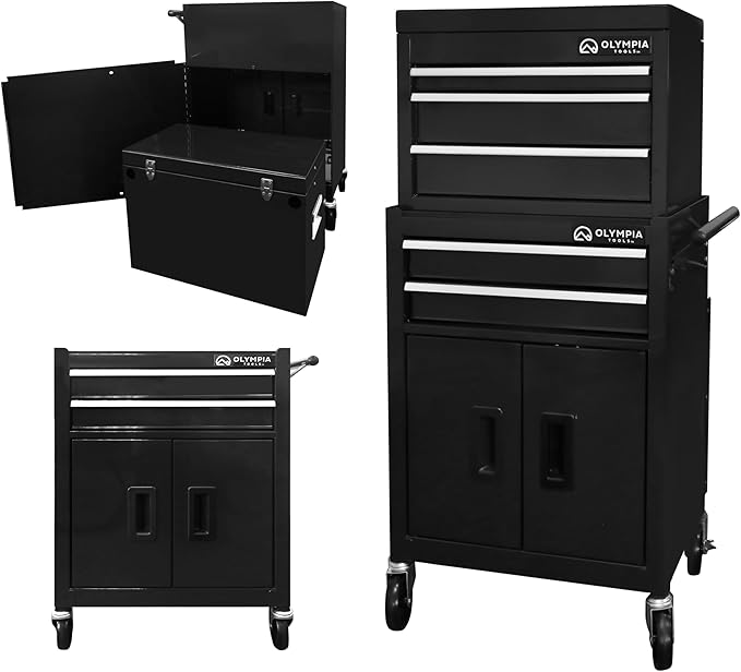 Olympia Tools 20-Inch Rolling Tool Cabinet with 5 Drawers - Mobile Tool Chest with Locking Storage for Garage and Workshop Organization