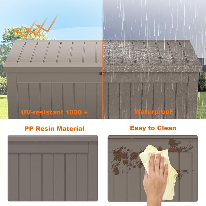 281 Gallon Large Resin Deck Box, Lockable Outdoor Storage Box for Patio Cushions Storage Furniture,Garden Tools, Pool Supplies, Weatherproof and UV Resistant (Grey)
