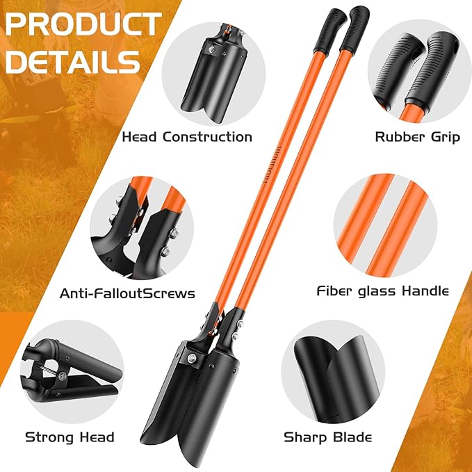 Post Hole Digger, 58-Inch Heavy Duty - 8 lbs Ultra-Lightweight, Fiberglass Handle & Curved Carbon Steel Blades, Anti-Slip Grip for Fence Planting (Orange & Black)