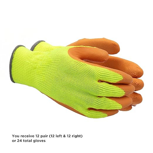 SHOWA Atlas 317 Original 1994 Crinkle Grip Work Gloves, Natural Latex Palm, Heavy Duty 10-Gauge for Construction, Landscaping, Gardening, & Masonry, Hi-Vis Yellow, Medium, 12-Pair