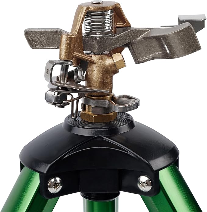 Biswing Impact Sprinkler Head on Tripod Base, Heavy Duty Lawn Sprinklers, 360 Degree Large Area Irrigation, Metal Sprinkler Nozzle & Solid Alloy Metal Extension Legs Flip Locks, 1 Pack
