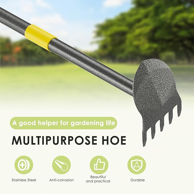 Luvenia Garden Hoe, 2-in-1 Weed Puller Tool with Adjustable Length 31In-46In, Carbon Steel Heavy Duty Weeding Tool for Gardening, Cultivating, and Weed Pulling, Sharp Blade
