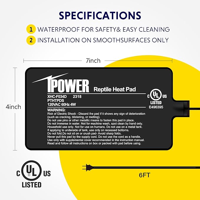 iPower 4X7 Inch Reptile Heat Pad Under Tank Heater Terrarium Warmer Heating Mat for Turtles Lizards Frogs and Other Small Animals