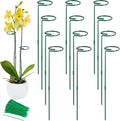 Unves 12 Pack Plant Stakes, 24 Inch Garden Plant Support Stakes, Green Single Stem Plant Cage for Outdoor & Indoor Plants Orchid, Tomatoes, Peony, Lily, Rose, Sapling with 100 Pcs Twist Ties