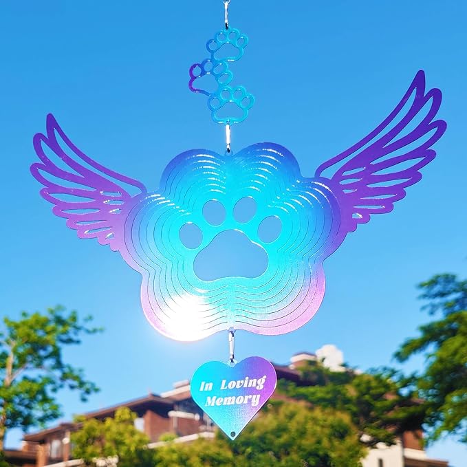Pet Memorial Wind Spinners, Cat Memorial Gifts,Stainless Steel Angel Wings Pet Paw Print,Dogs and Cats Remembrance, Pet Sympathy,Pet Loss Bereavement Gifts