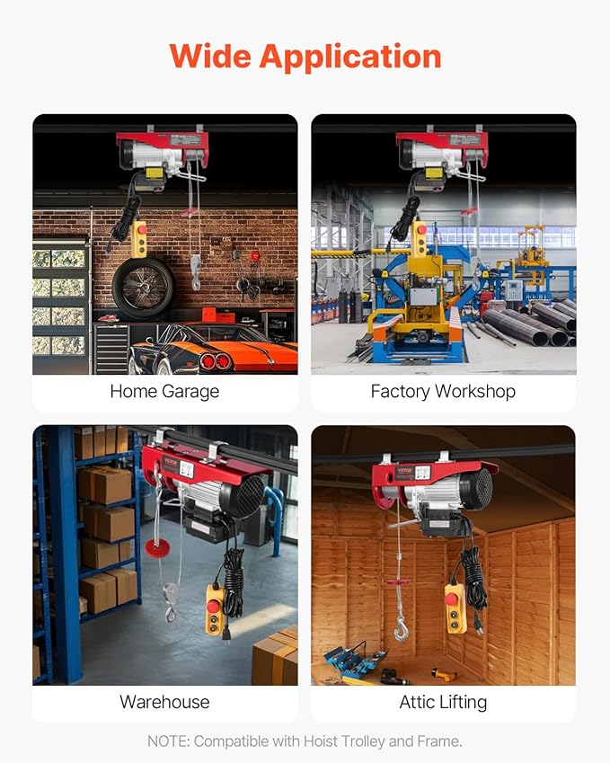 VEVOR Electric Hoist, 1320 lbs 120V Electric Winch with 328 ft Wireless & 14 ft Wired Remote Control, 40 ft Single Cable Lifting Height, Single/Double Slings, Lift Hoist for Garage Warehouse Factory