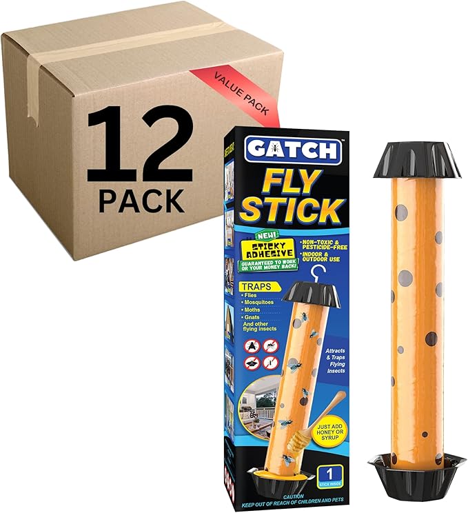 12pk GATCH Fruit Fly Trap, Fly Stick for Mosquitoes, Sticky Trap for Flies Gnats Wasp Flying Insects, Bug Catcher, Indoor or Outdoor Use, Ready to Use Home