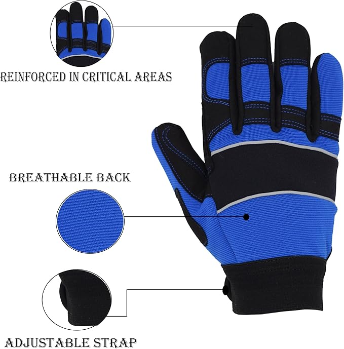Men’s Heavy Duty Work Gloves Utility Mechanic Working Touchscreen Anti-Slip Palm & Knuckle Protection Safety Gloves