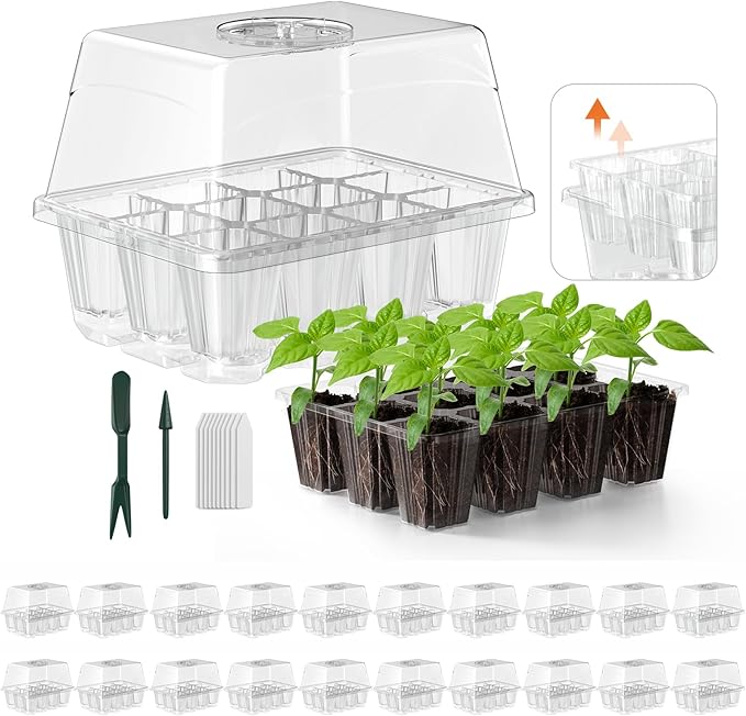 Seed Starter Tray, 20PCS Seed Starter Kit, Seedling Starter Trays with Heightened Lids for Seed Staring, Indoor Plant Germination Trays (12 Cells per Tray) Transparent