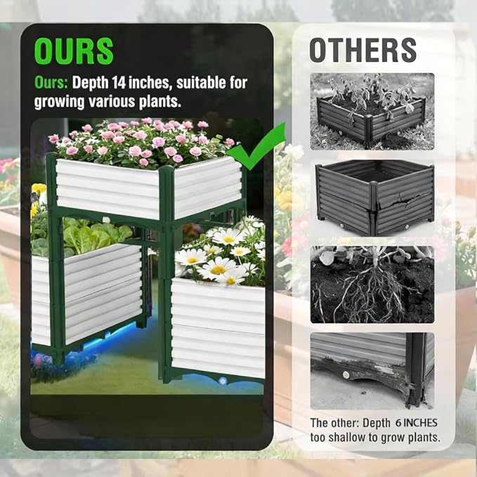 3PCS Raised Garden Beds Outdoor with Legs Planter Box, 47x16x21in Reinforced Support Rods, Drainage Grid, Multi-Combination Options for Vegetables, Flowers, Herbs, Ideal for Balcony, Patio Gardening
