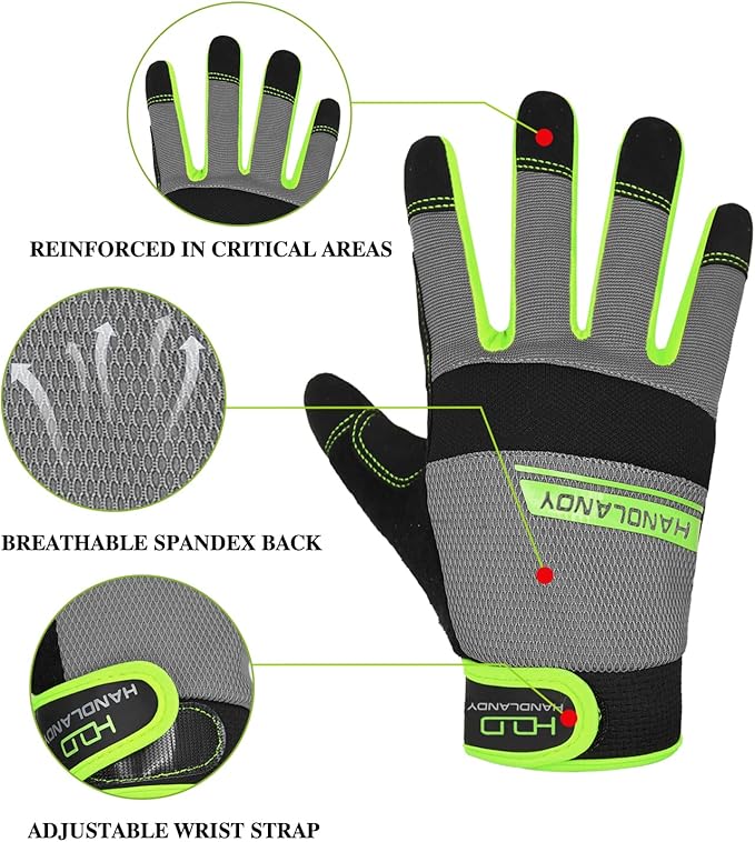 HANDLANDY Work Gloves for Men & Women, Utility Mechanic Working Gloves Touch Screen, Flexible Gardening Gloves for Yard