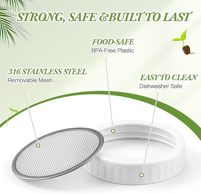 LemonRoad 18 Pcs Seed Sprouting Kit with 4 1000 ml Mason Jars and Blackout Sleeve, 4 Separate Bracket 316 Stainless Steel Screen, 2 Drain Tray Grow Organic Broccoli, Alfalfa, Mung Bean Sprouts