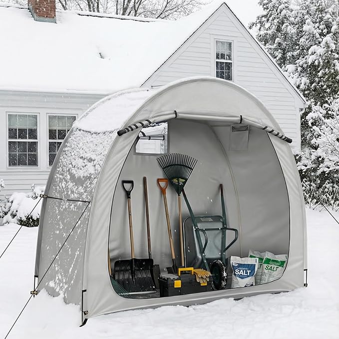 VINGLI Bike Storage Tent for 2-3 Bikes with Carry Bag, Portable Bicycle Storage Shed Waterproof with Window, Bike Tents for Motorcycle,Garden Tools,Lawn Mower (Light Grey, 6.8x2.6 FT)