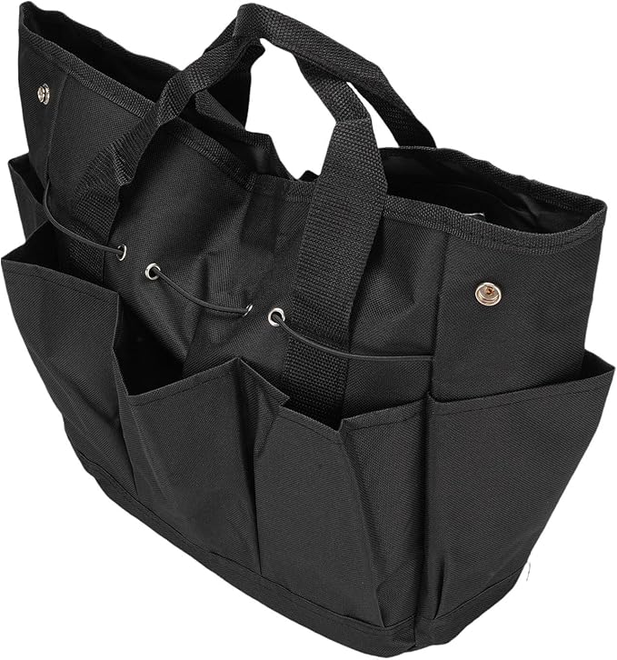 Garden Tool Bag, Oxford Cloth, Durable Organizer for Outdoor Camping, Black, Portable with Multiple Pockets