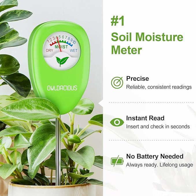 Soil Moisture Meter for Plants – Includes 200+ Houseplants Guide (Letter Size), 25 pH Test Strips & Sample Tube. Water Gauge for Indoor & Outdoor Plants.