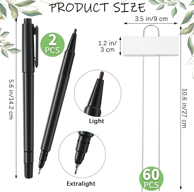 Maitys 62 Pcs Metal Garden Markers Plant Label Stakes Outdoor Weatherproof 10.6 Inch Stainless Steel Nursery Tags Bulk with Pens (White Label with Black Ink)