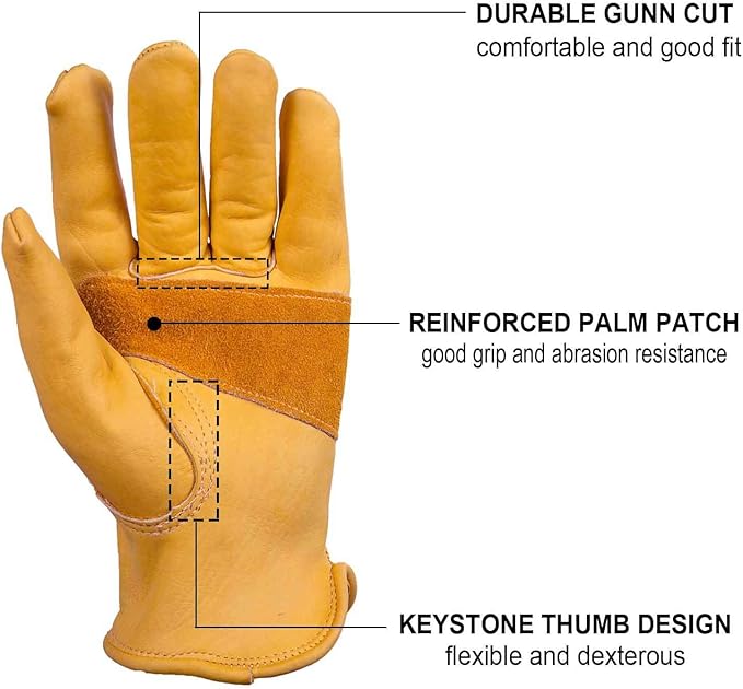 OZERO Gardening Work Gloves Men,1 Pair Insulated Heavy Duty Cut Resistant Thorn Proof Leather Cowhide Mens Women Mechanic Garden Gloves for Driving Welding-XLarge