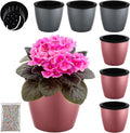 Planterhoma 6.7 Inch Self Watering Pots for Indoor Plants, 6 Packs African Violet Pots, Black Wick Pot with Drainage Holes, Self Watering Planters for Orchid, Devil's Ivy, Silver/Rose Gold