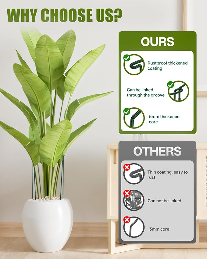 Joyhalo 12 Pack Plant Support Stakes, 24 Inch Plant Stakes for Outdoor Plants, Peony Cage with 15 Pcs Green Lables, Peony Cages and Supports, Peonies Support Cages Flower Stakes for Plants
