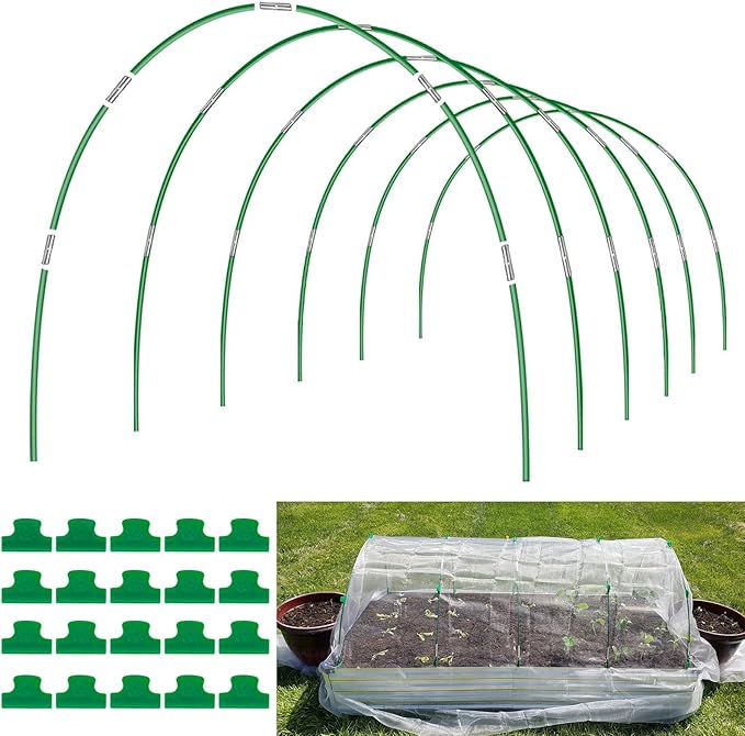 Garden Hoops for Raised Beds, 36pcs Greenhouse Hoops Grow Tunnel, 6 Sets 8ft Rust-Proof Fiberglass Frame for Garden Netting, Row Cover, Shade Cloth, Protecting Outdoor Plants