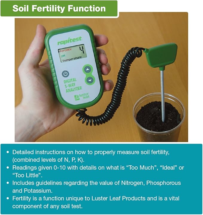 Luster Leaf Fertility and Temperature Rapitest 1835 Digital 3 Way Analyzer for Soil pH