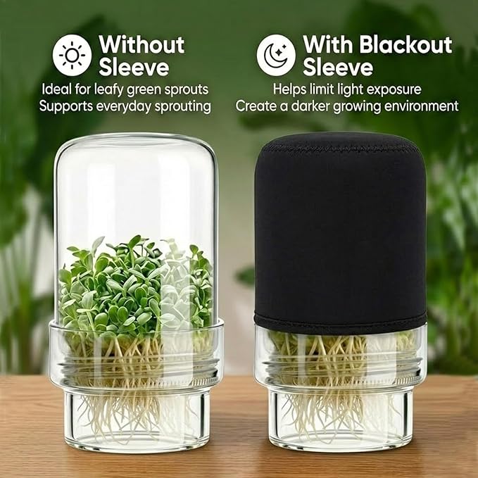 Seed Sprouting Kit 2 Wide Mouth Mason Jars with Stainless Steel Screen Lids & Drip Covers Complete Sprouter Growing Kit for Broccoli, Alfalfa, Mung Beans Home Gardening Gift for Adults & Kids