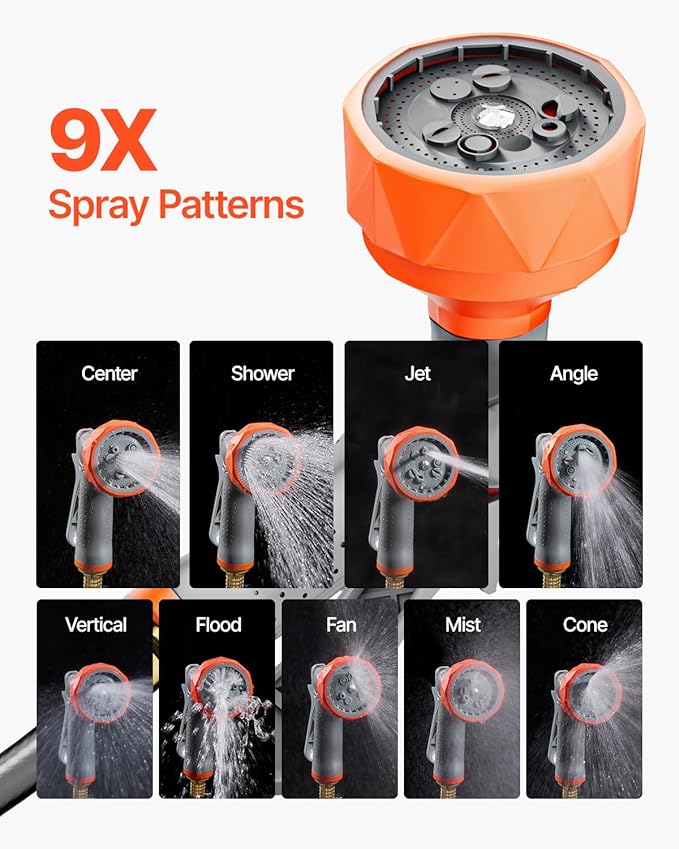 VEVOR Retractable Garden Hose Reel, 1/2 Inch x 84 ft Wall Mounted Heavy Duty Garden Hose Reel with 9 Patterns Nozzle, Any Length Lock, Upgraded Slow Return System and 180°Swivel Bracket