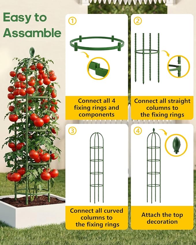 Joyhalo 2 Pack Trellis for Climbing Plants Outdoor, 6.2ft High Adjustable Garden Trellis for Flowers, Green Plastic Coated Steel Plant Stakes Use As Tomato Cage