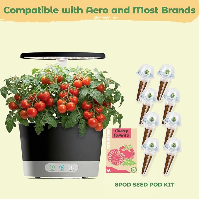 Tiny Tim Cherry Tomato Seed Pod Kit, 8-Pods Hydroponic Refill Pack, Compatible with AeroGarden and All Indoor Gardens, Includes Grow Sponges, Plant Food, Grow Anything Seed Pod Kit, 8-POD