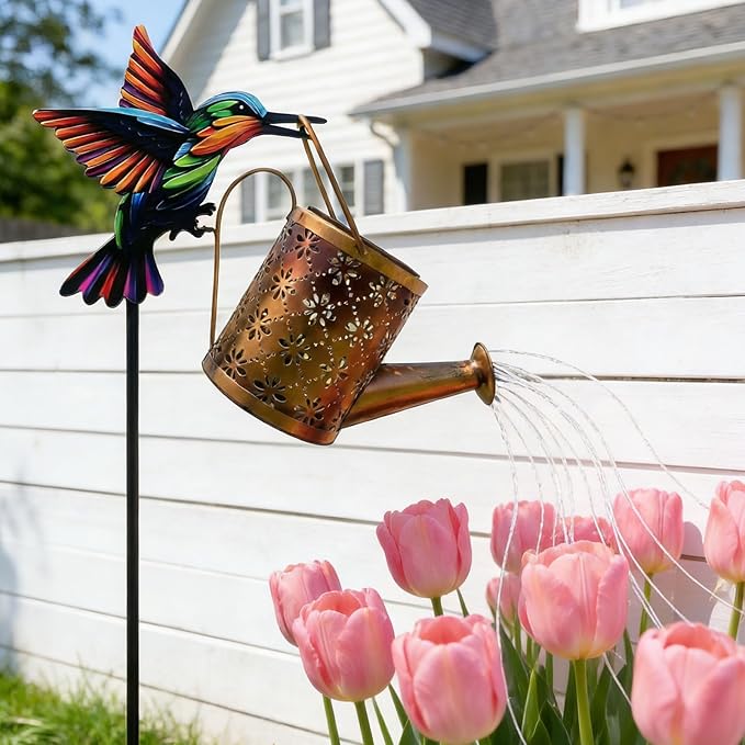 Solar Watering Can Lights, Waterproof Garden Lanterns with Shepherd Hook, Butterfly Hanging Lanterns Decor for Patio Yard Lawn Walkway, Perfect Gardening Gift for Women Mom Grandma (Hummingbird-B)