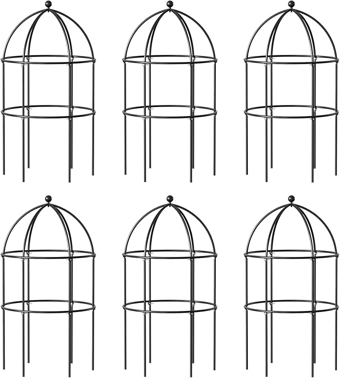 DoCred 6 Pack Plant Support Cage Large Peony Cages and Supports Peony Cage Obelisk Trellis for Climbing Plants Tomato Cages Plant Supports for Outdoor Plants Garden Decor, Black