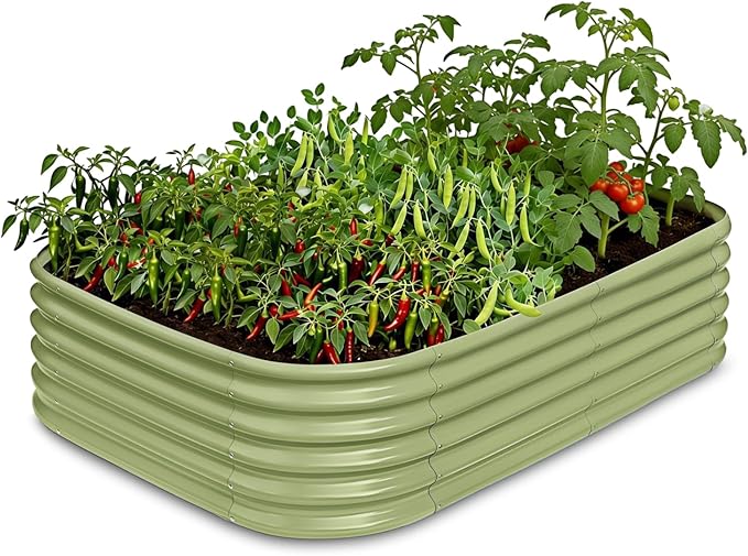 6x4x1.5 ft Galvanized Raised Garden Bed, 18" Tall Planter for Outdoor Plants, Metal Raised Flower Bed for Herb Fruit Vegetable, Modular Garden Planter for Outside Backyard & Patio - Moss Green