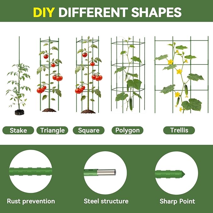 Halatool 63 Inch Tall Tomato Cage 8 Pack, Adjustable Tomato Cages for Garden, Garden Stakes Tomatoe Trellis for Pots, Tomatoes Plant Support for Raised Garden Bed & Vegetables Flowers