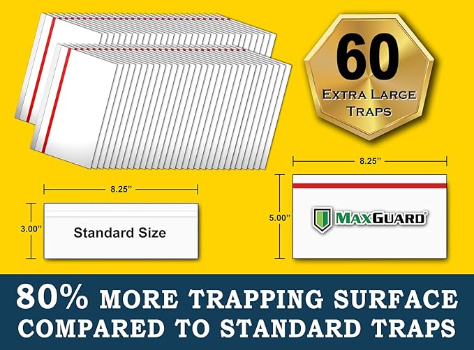 MaxGuard Window Fly Traps (60 XL Traps) Catch & Kill Houseflies, Flying Insects & Bugs. Non-Toxic Sticky Glue Traps Fly Killer Clear Strip Insect Catcher Safe No Zapping with Zapper |