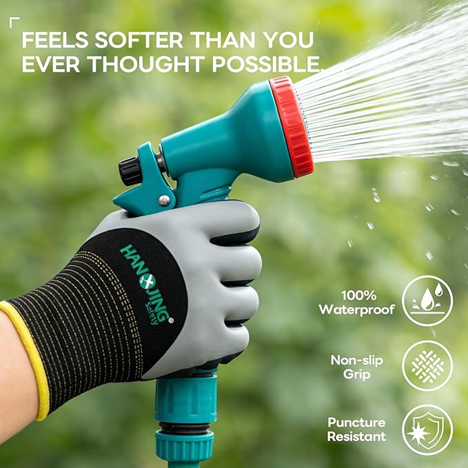 Gardening Gloves, Waterproof Thorn Proof, Flexible Latex Non-Slip, Women Men Rose Pruning Outdoor Work, 1 Pair (Grey White, M)