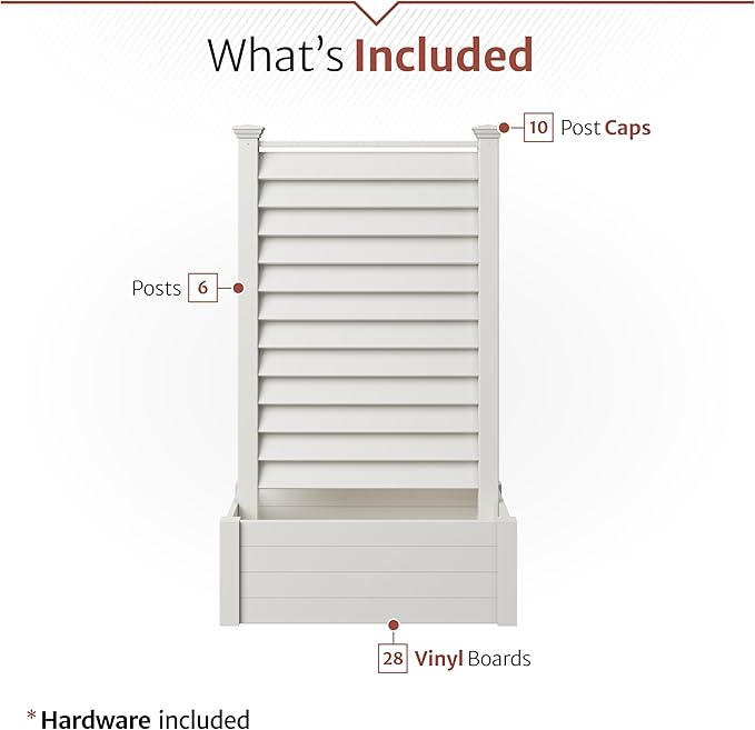 Enclo Privacy Screens 6ft H Outdoor Freestanding 1 Privacy Fence Screen Panel with Planter Box for Deck, Yard, Pool, or Patio, Vinyl Raised Garden Bed for Plants or Flowers, Lexington EC18039