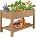 PetsCosset Raised Garden Bed Wooden Elevated Planter Box with Legs, Protective Liner Reinforced for Vegetables Herbs Flowers for Outdoor Patio Backyard Balcony Gardening (46.65“ L with Shelf)