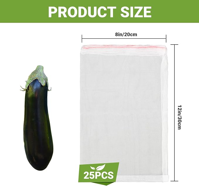 Nylon Fruit Bags with Drawstring, 25pcs 8x12 in Fruit Net Bag Against Insects and Birds, Reusable for Protecting Your Plant Flower Vegetable