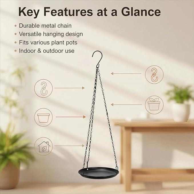 Heavy Duty Metal Hanging Planters for Indoor Plants - Black Plant Hanger with Sturdy Tray & Chains, Modern Boho Wall/Ceiling/Window Mounted Plant Basket (3/S, Three Chains Three Little Trays)