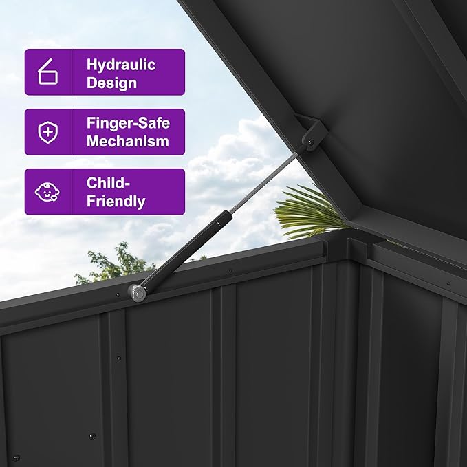 PURPLE LEAF Outdoor Deck Box 100 Gallon Waterproof Lockable Storage Box Container with Lid Deck Organization for Patio Cushions Side Table Pool Accessories Garden Tools, Gray