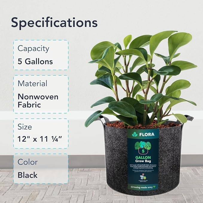 Flora 5-Gallon Thickened 300G Nonwoven Fabric Grow Bags for Plants, Heavy-Duty Pots with Handles 1-Pack