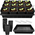 June Fox 4 Inch Nursery Pots for Plants, 5 Pcs Seed Starter Tray Kit, 60 Pcs Plastic Seedling Pots with Drain Holes, 60 Plant Labels (Black)