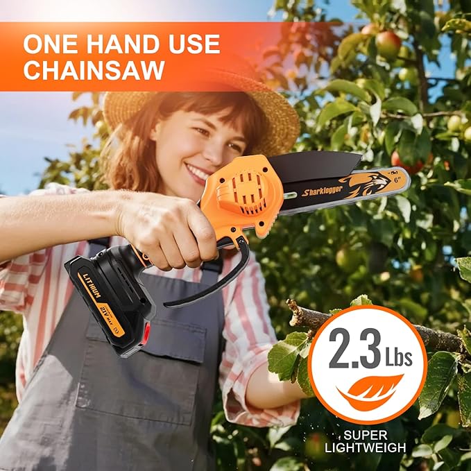 Mini Chainsaw, 6-inch Cordless Electric Mini Chainsaw, Portable Handheld Chain Saw for Tree Pruning Shearsand Garden Maintenance, Best Father's Day Gift for Men Dad Husband（Yellow)