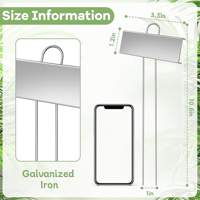 50 Pack Metal Plant Labels, Reusable Waterproof Garden Markers with Pen, Height 10.6'' Label Area 3.5'' X 1.2'' Nursery Seed Tags for Vegetables Flower Greenhouse(Silver)